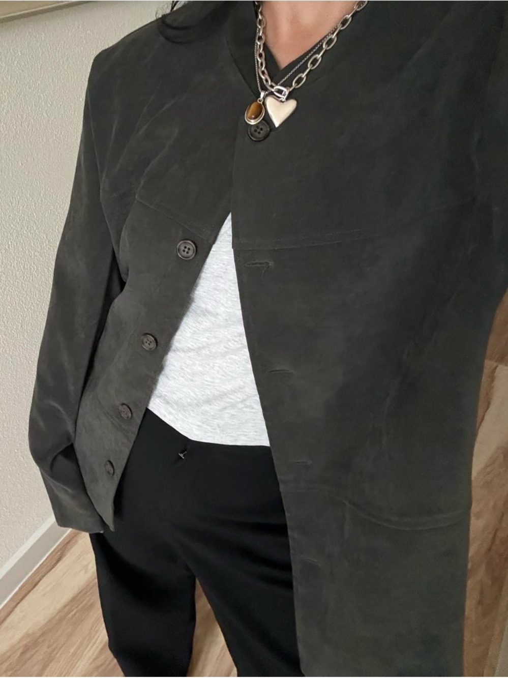 Sag Harbor Dark Green Faux Suede Button-Front Jacket